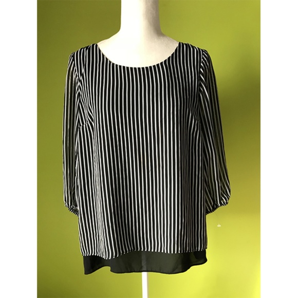 AB Studio Scoop Split Back Striped Lined Top L - Picture 1 of 7